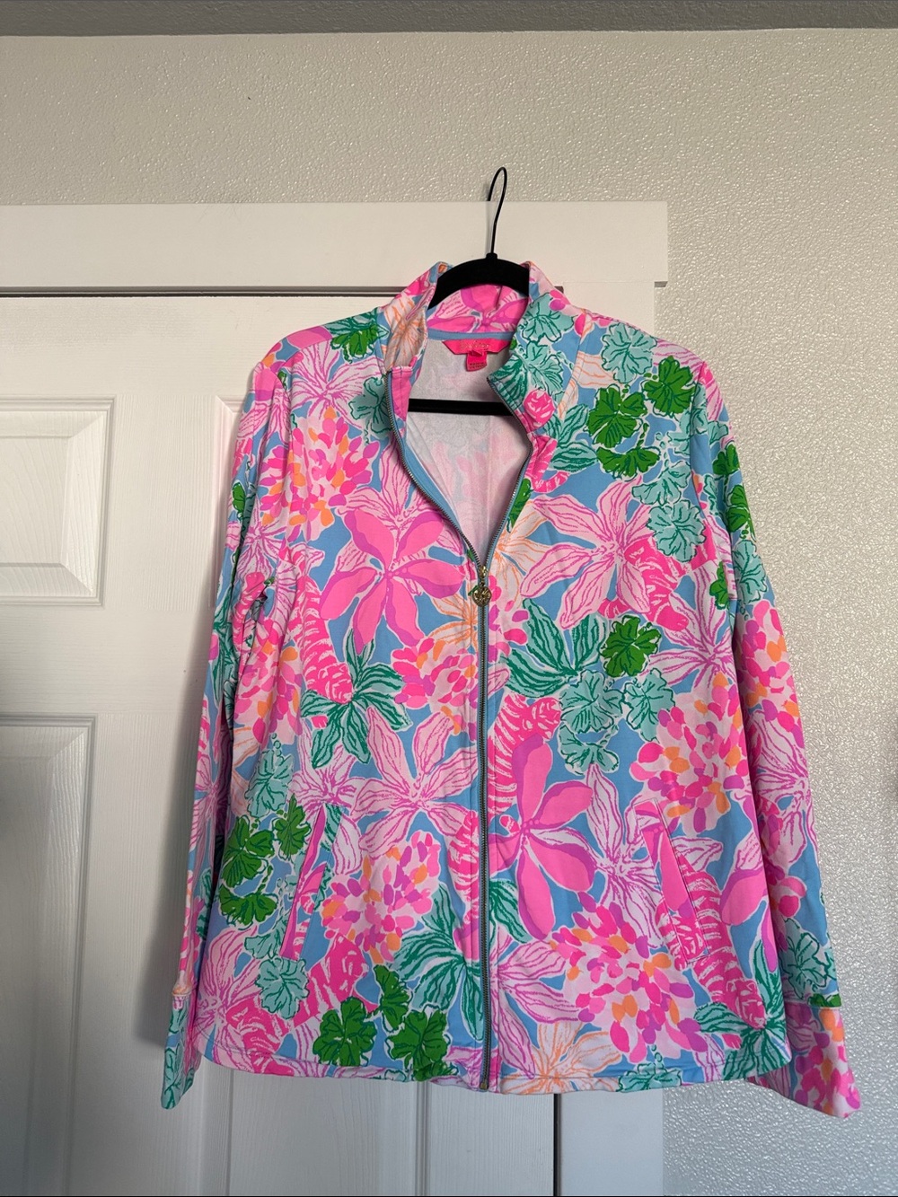 Lily PulitzerLeona  Floral tropical Zip Jacket - Pink Multi size XL like new